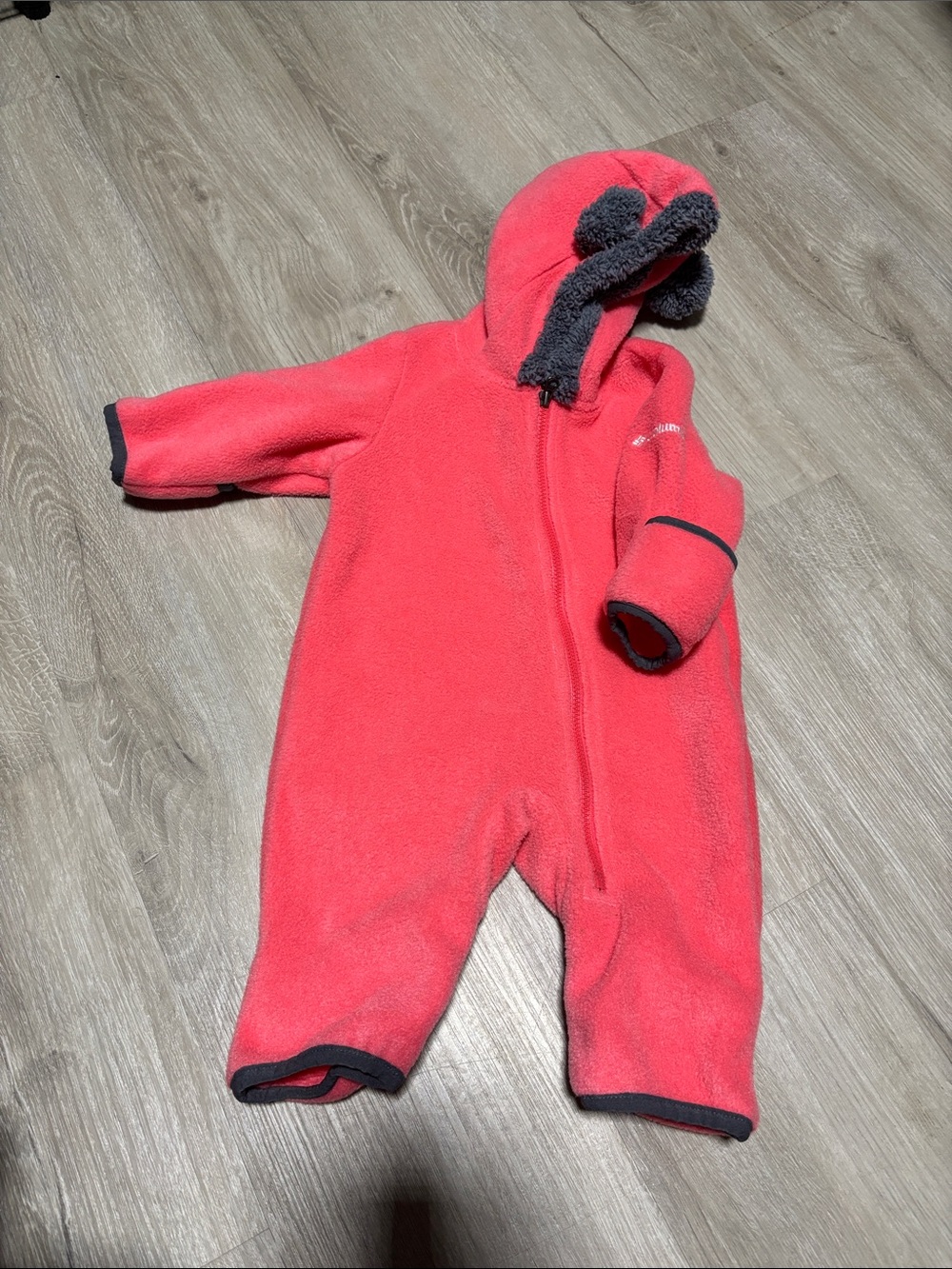 Columbia Coral Pink Hooded Fleece One-Piece with Gray Trim